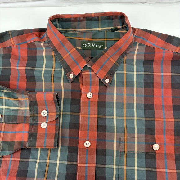 Orvis Other - Orvis Mens XXL Plaid Button Down Shirt Red Green Cotton Long Sleeve Pocket